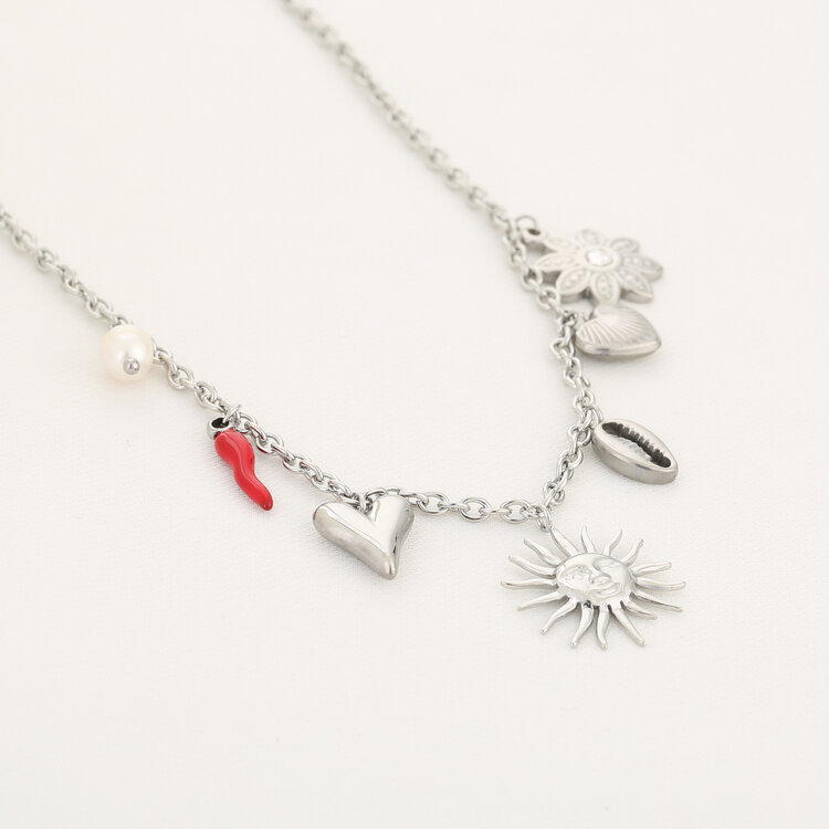 Silver Seraphim Mixed Charms Necklace