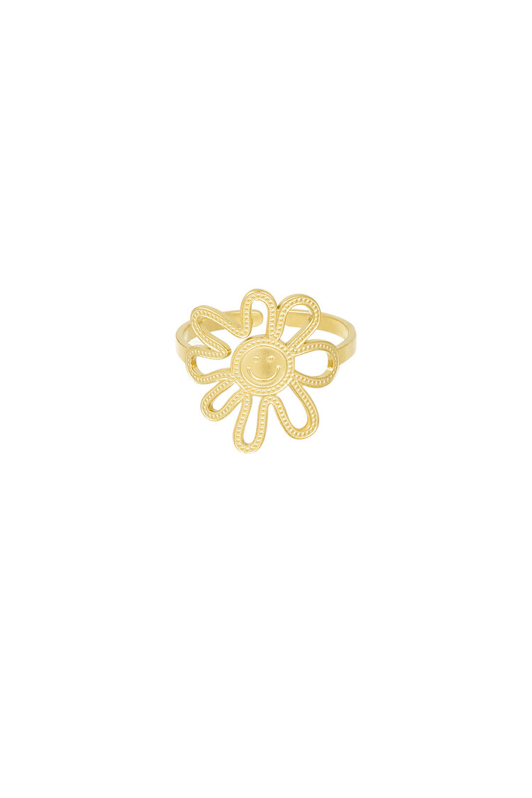 Gold Happy Face Flower Ring