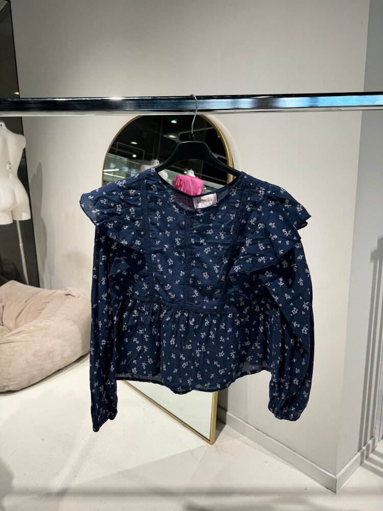 Salina Flower Embroidered Blouse / Navy Blue