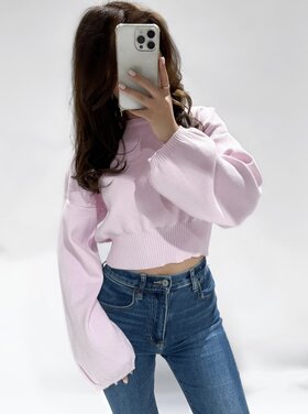 Lana Basic Crop Sweater / Baby Pink