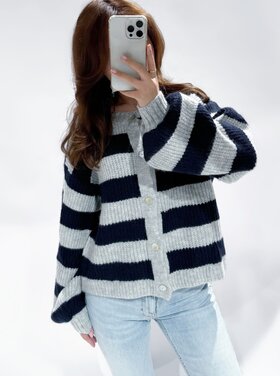 Mathilde Button Knit Cardigan / Grey & Navy