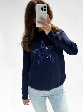 Sequin Star Knit Sweater / Navy Blue