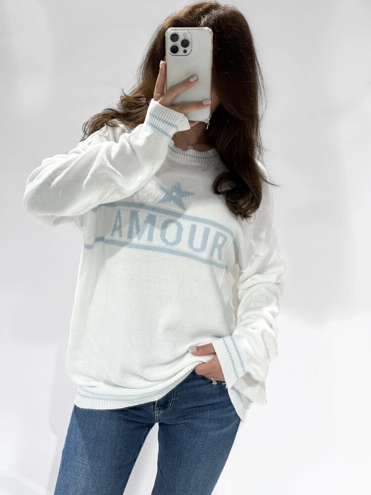 Amour Star Knit Sweater / White