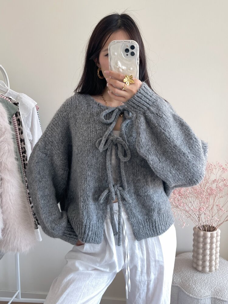 Nimi Bow Knit Sweater / Dark Grey