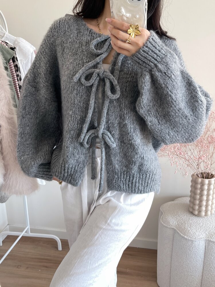 Nimi Bow Knit Sweater / Dark Grey