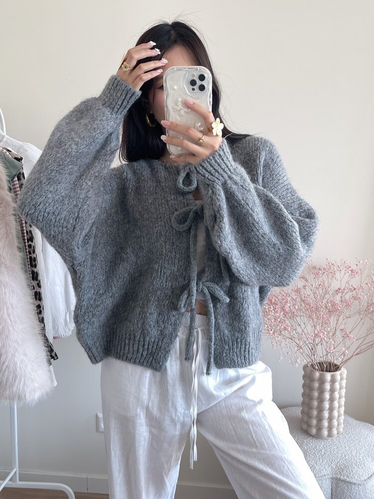 Nimi Bow Knit Sweater / Dark Grey