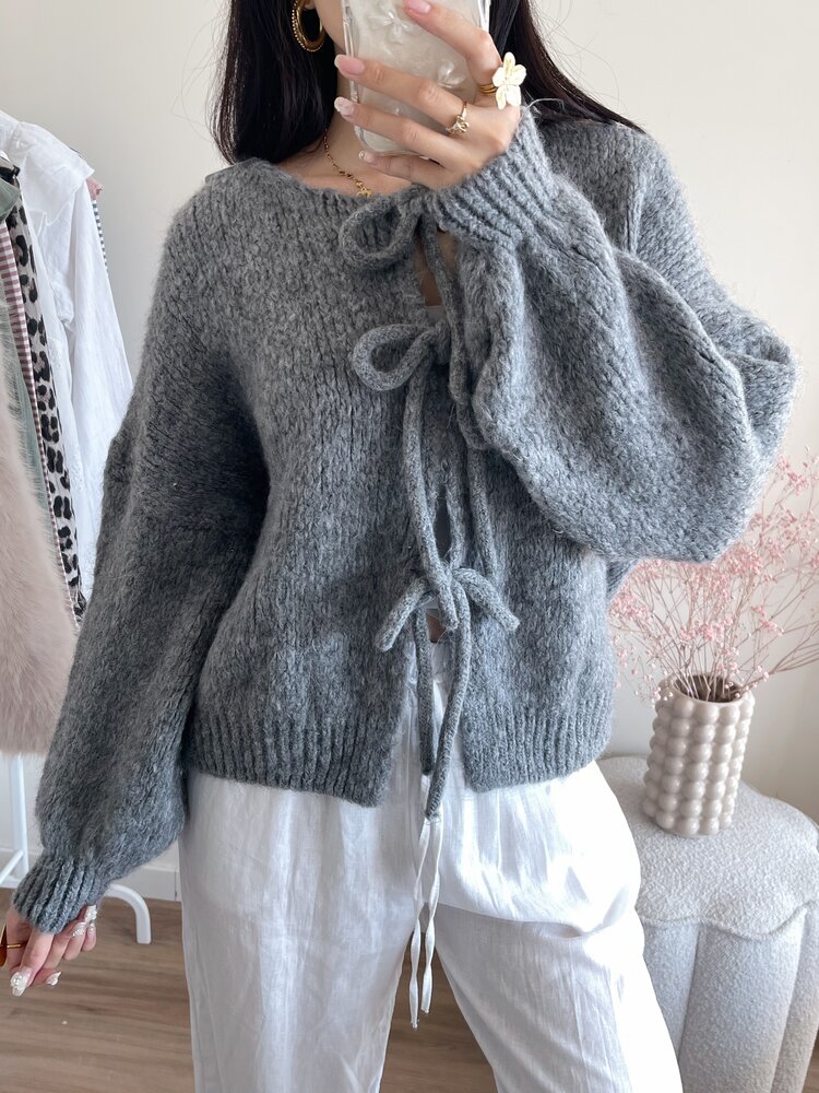Nimi Bow Knit Sweater / Dark Grey