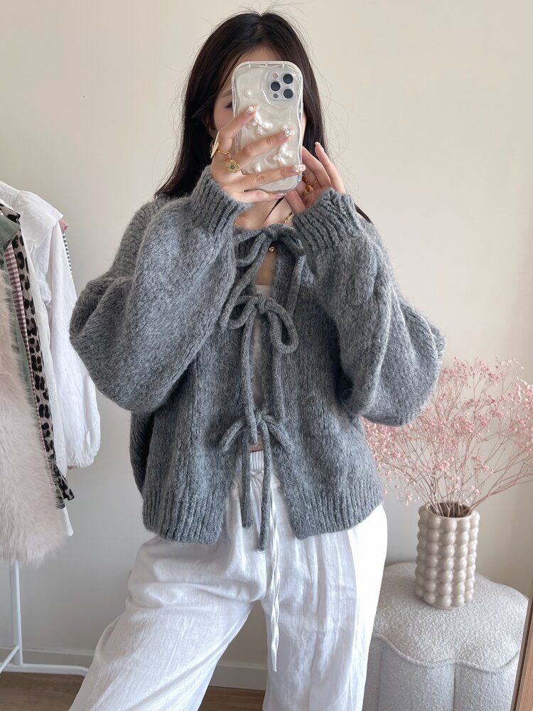 Nimi Bow Knit Sweater / Dark Grey