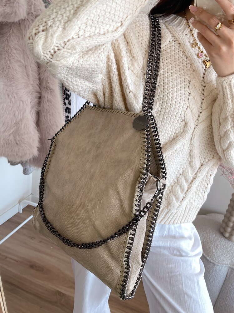 Mathea Croco Chain Shoulder Bag / Beige