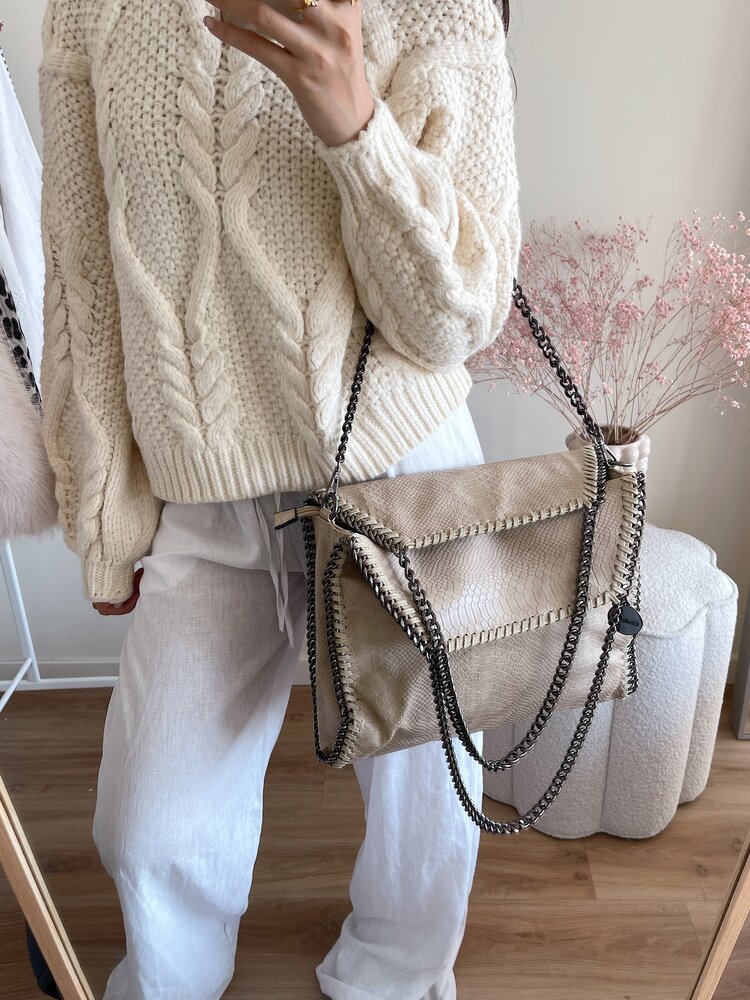 Mathea Croco Chain Shoulder Bag / Beige