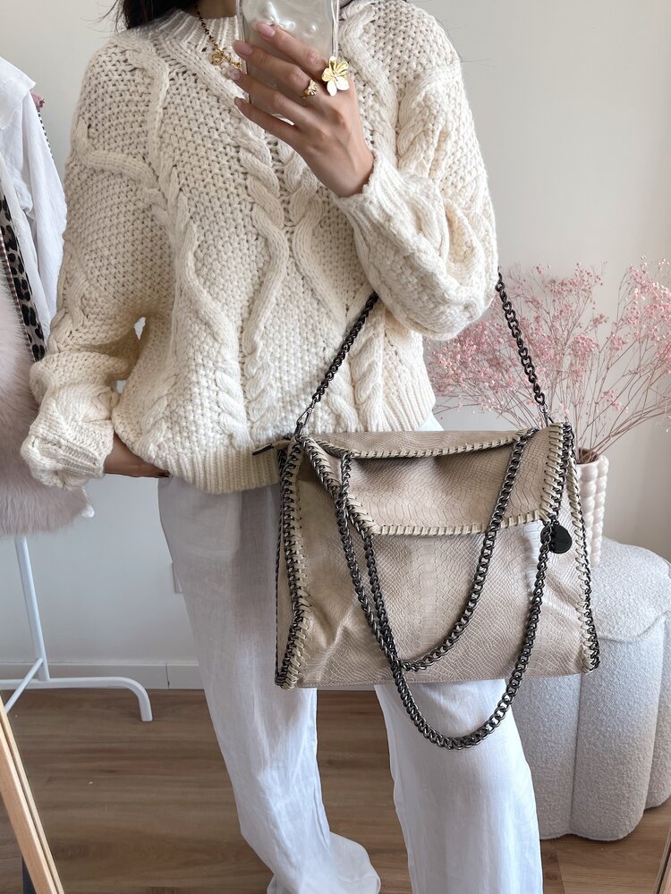 Mathea Croco Chain Shoulder Bag / Beige