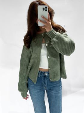 Mathilde Button Knit Cardigan / Army Green