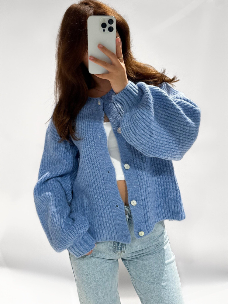 Mathilde Button Knit Cardigan / Blue