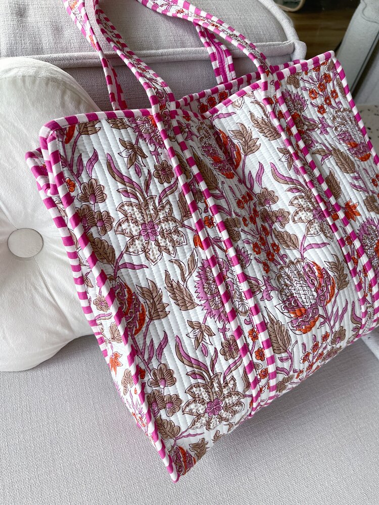 Macie Flower Shopper Bag / White & Pink