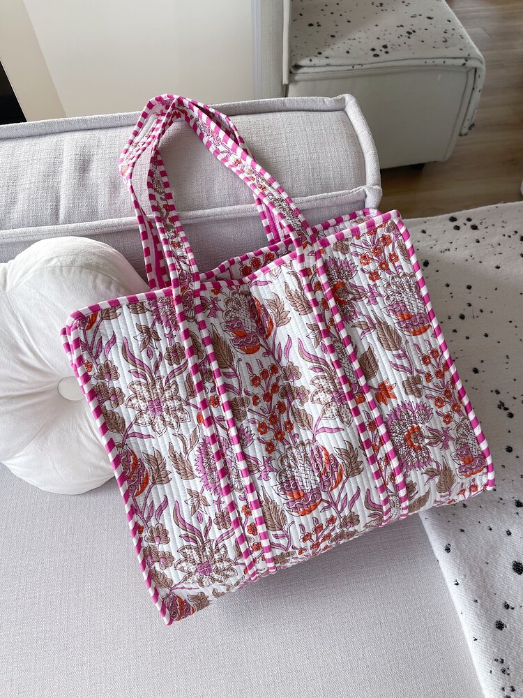 Macie Flower Shopper Bag / White & Pink