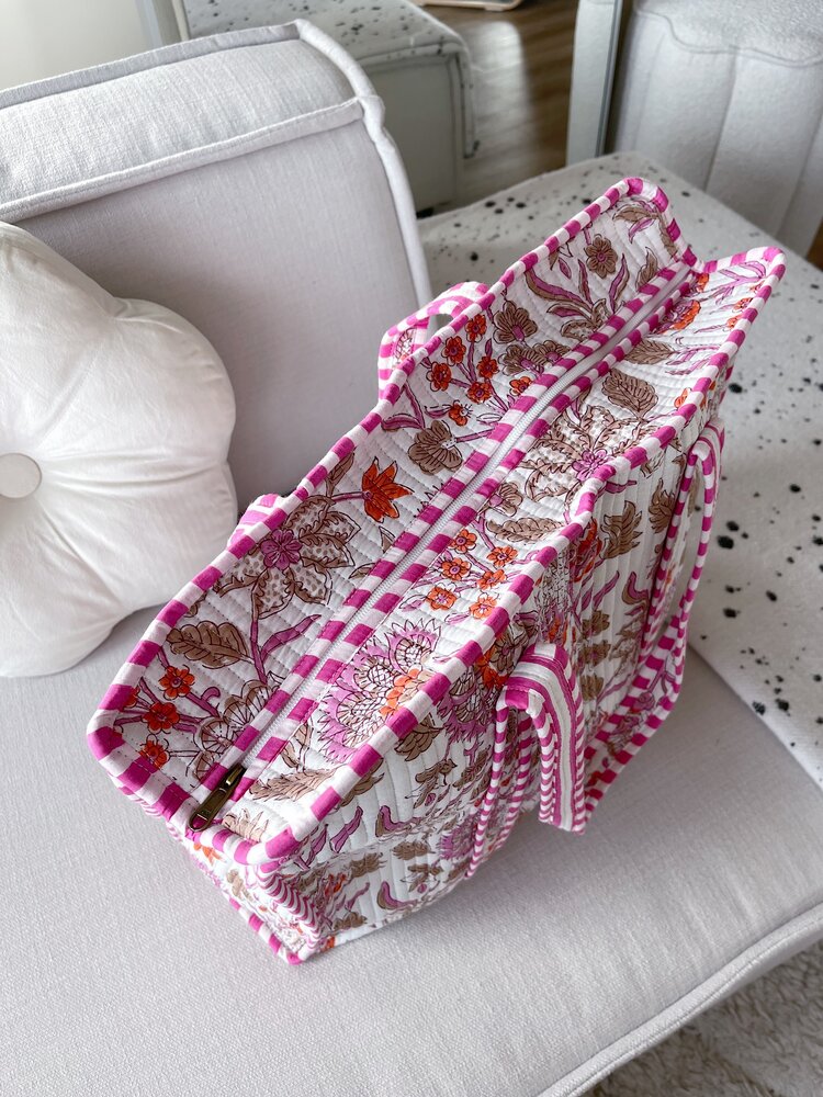 Macie Flower Shopper Bag / White & Pink