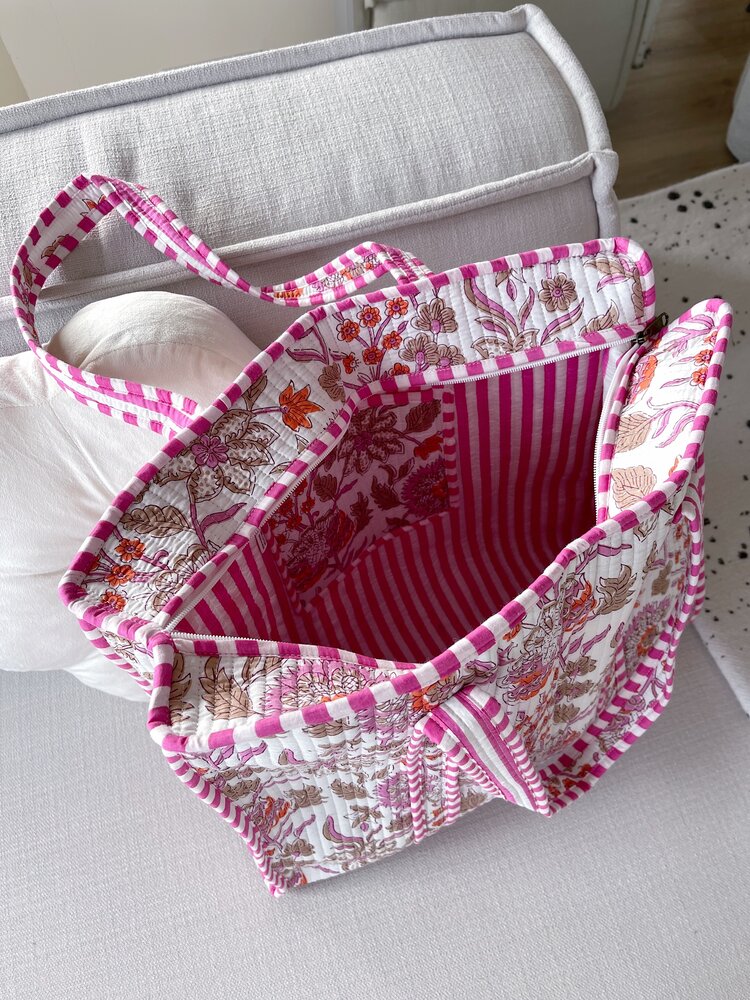 Macie Flower Shopper Bag / White & Pink