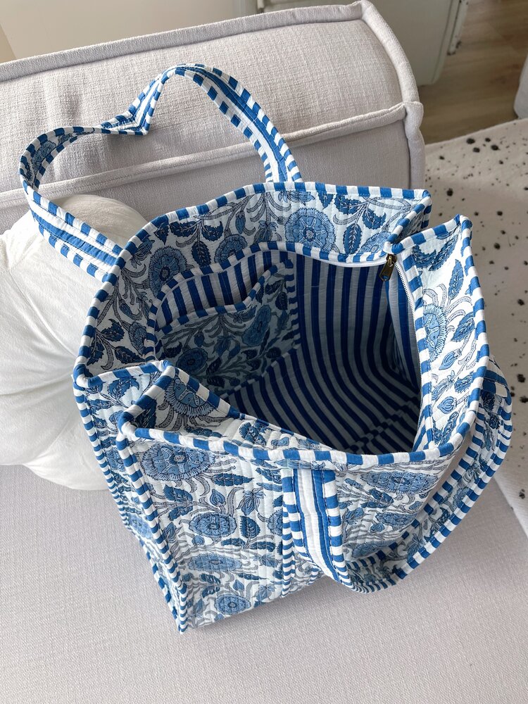 Macie Flower Shopper Bag / Light Blue