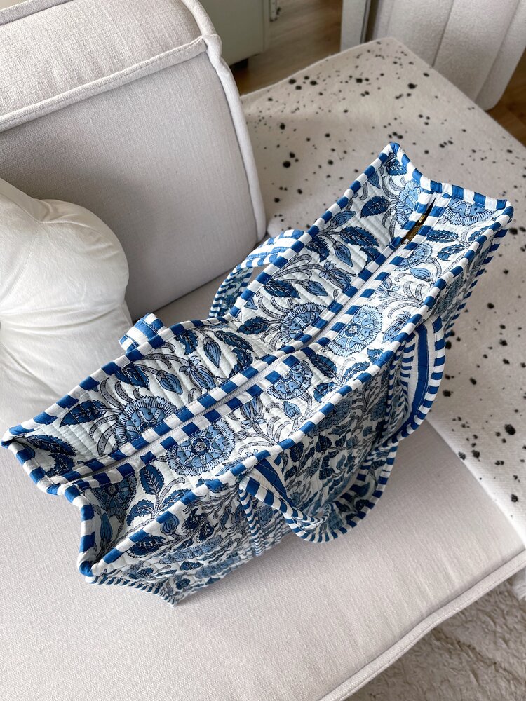 Macie Flower Shopper Bag / Light Blue