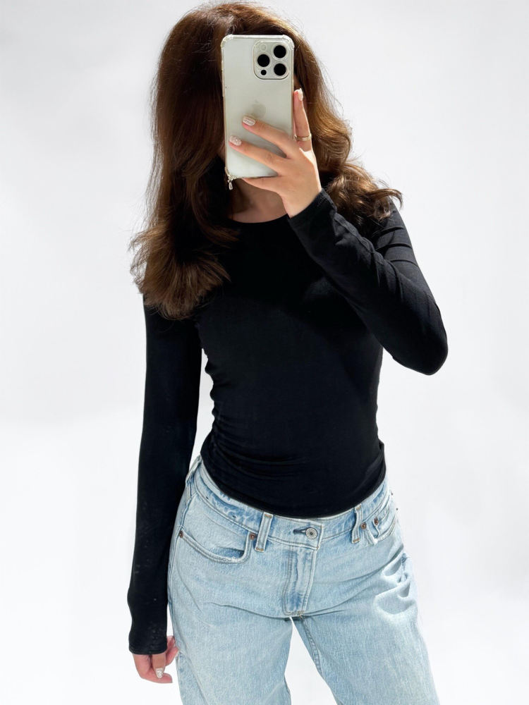 Kylie Basic Long Sleeve Top / Black