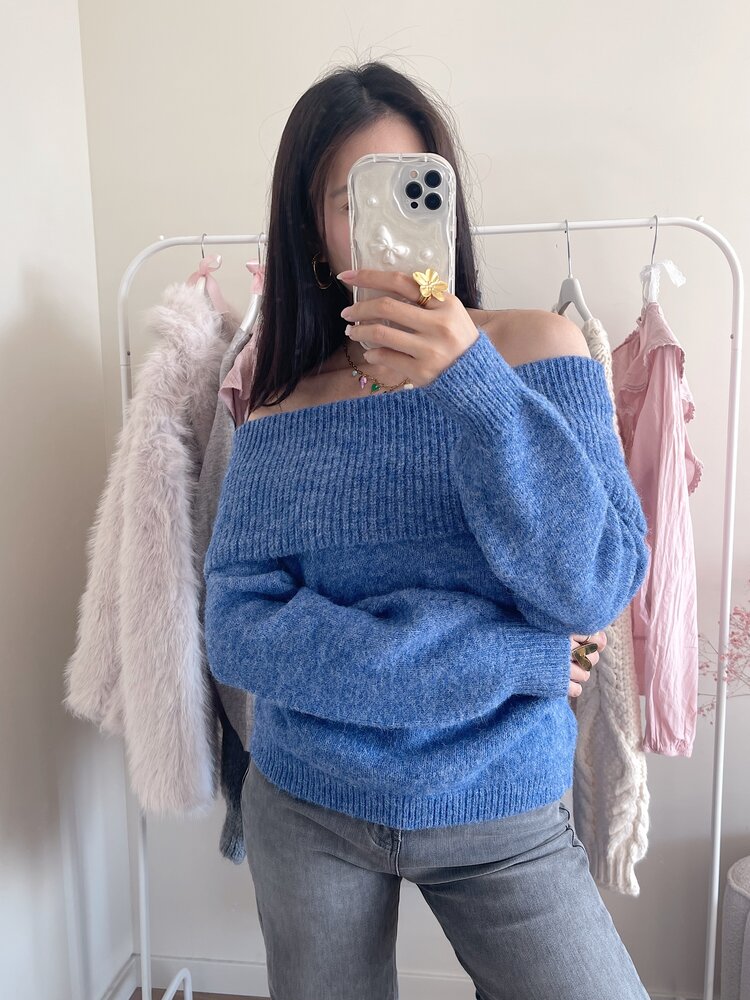 Lumi Off Shoulder Sweater / Denim Blue