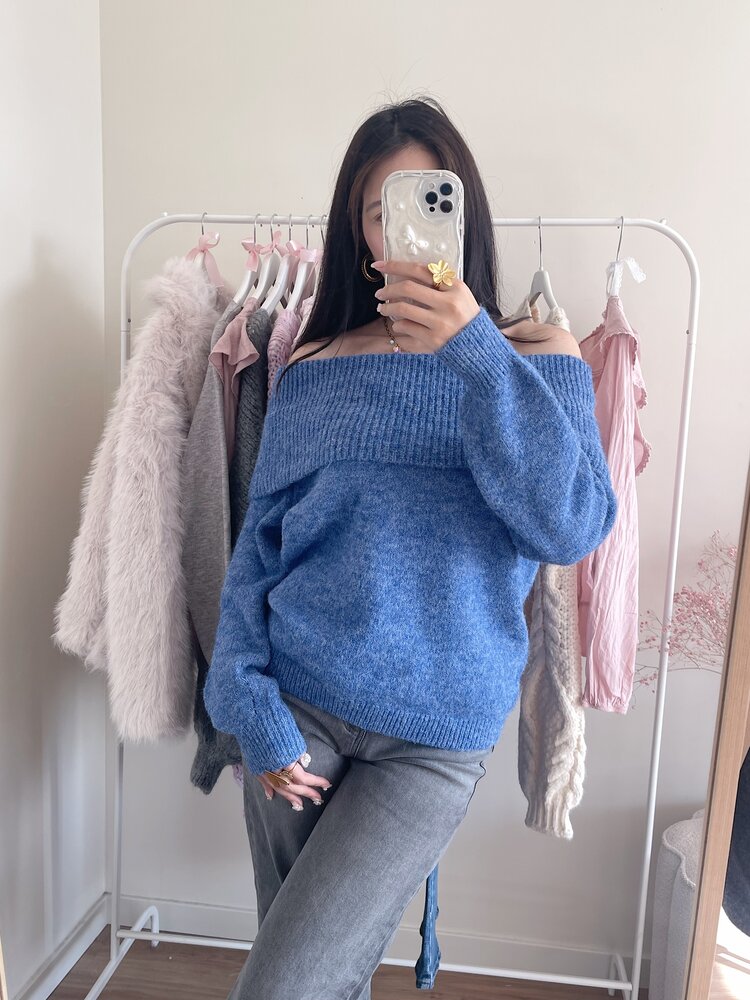 Lumi Off Shoulder Sweater / Denim Blue