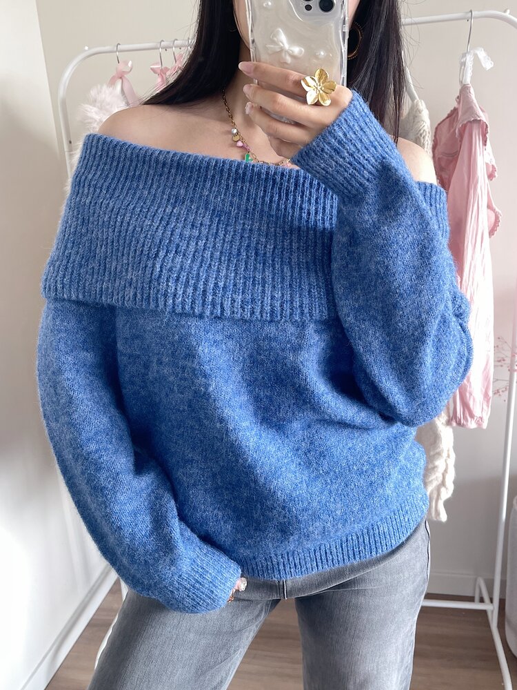 Lumi Off Shoulder Sweater / Denim Blue