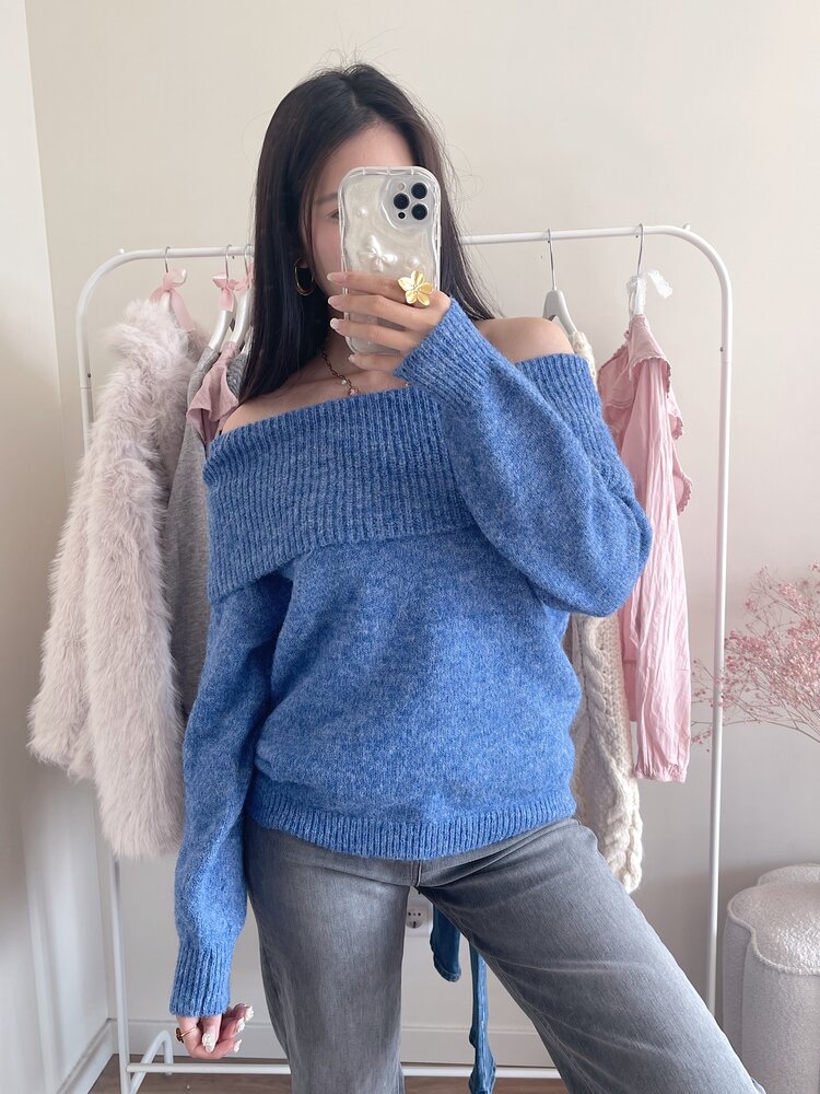 Lumi Off Shoulder Sweater / Denim Blue