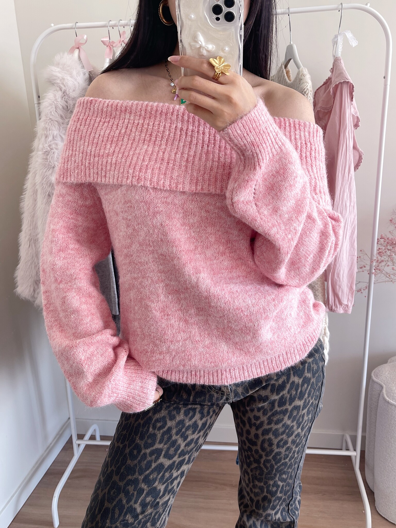 Lumi Off Shoulder Sweater Light Pink Hello My Love