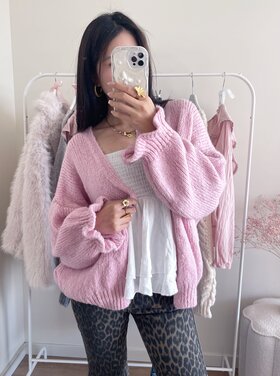 Celia Ruffle Knit Cardigan / Light Pink