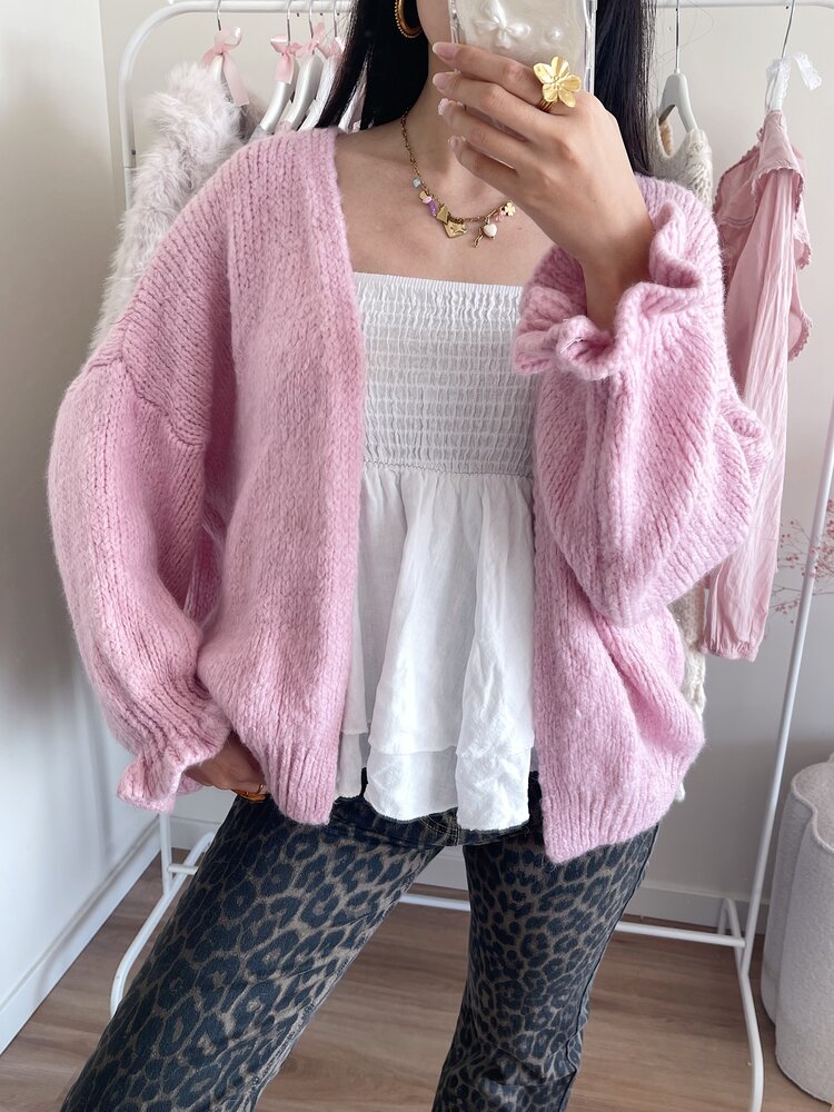 Celia Ruffle Knit Cardigan / Light Pink