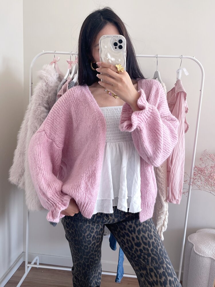 Celia Ruffle Knit Cardigan / Light Pink