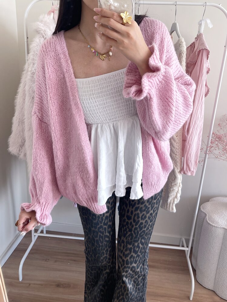 Celia Ruffle Knit Cardigan / Light Pink