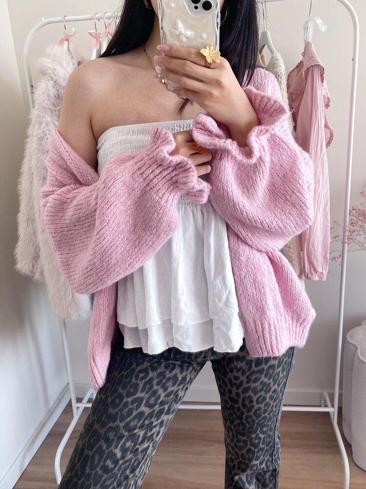 Celia Ruffle Knit Cardigan / Light Pink