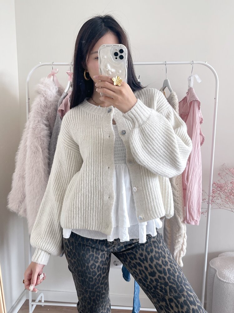 Mathilde Button Knit Cardigan / Ecru