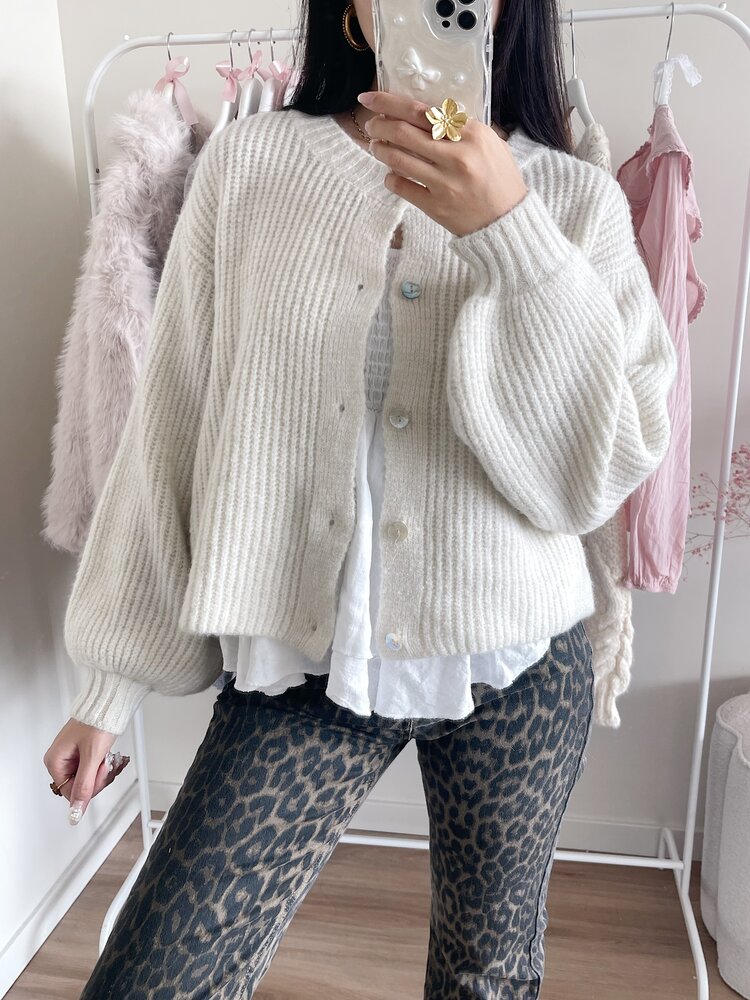 Mathilde Button Knit Cardigan / Ecru