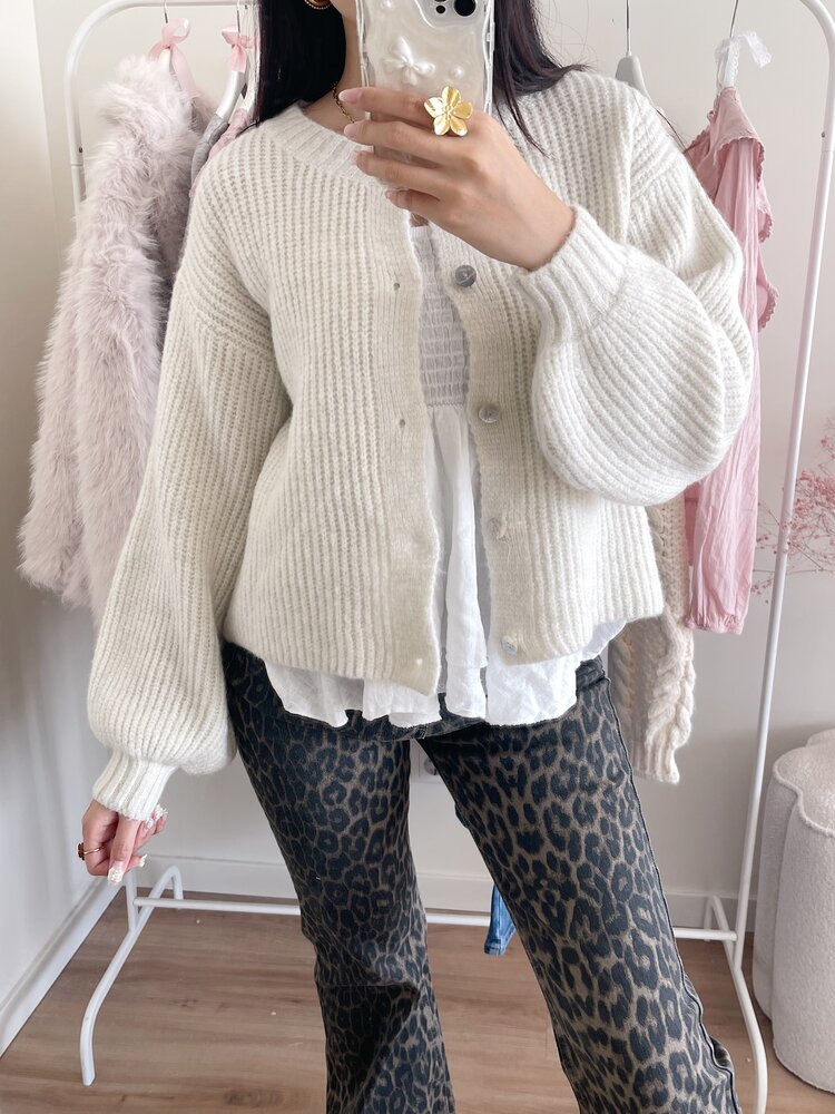 Mathilde Button Knit Cardigan / Ecru
