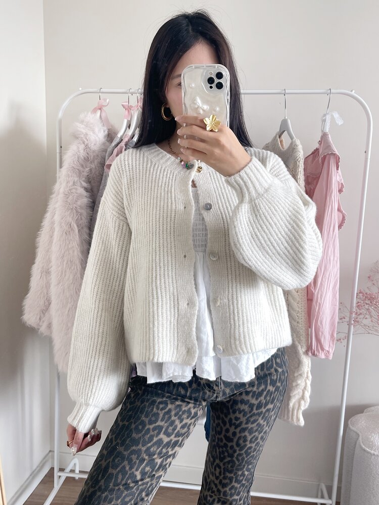 Mathilde Button Knit Cardigan / Ecru