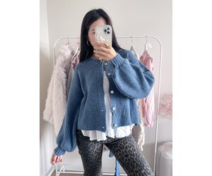 Mathilde Button Knit Cardigan / Denim Blue - Hello My Love