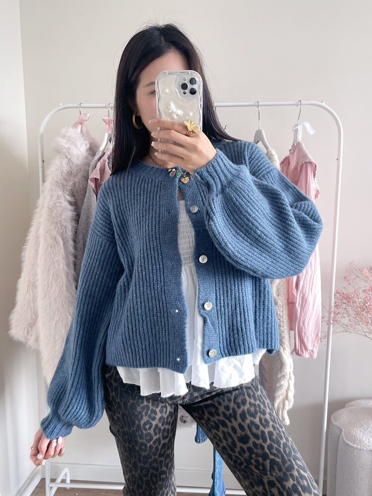 Mathilde Button Knit Cardigan / Denim Blue