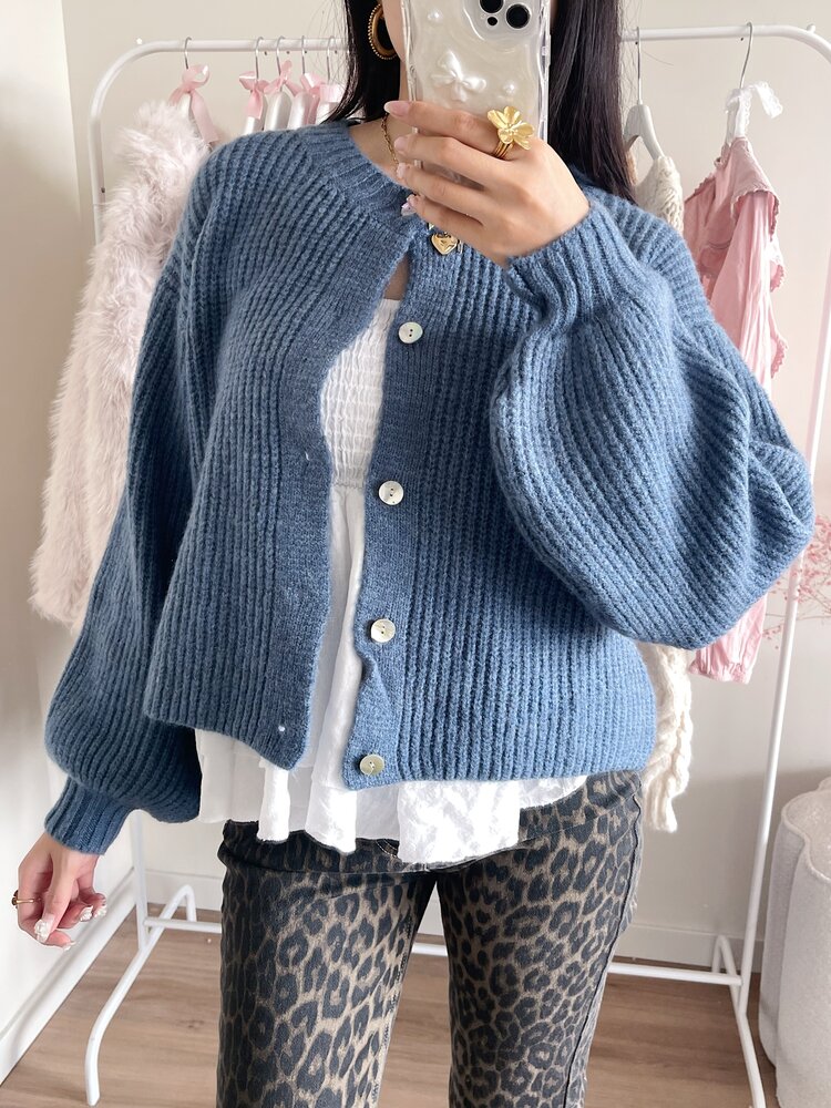 Mathilde Button Knit Cardigan / Denim Blue