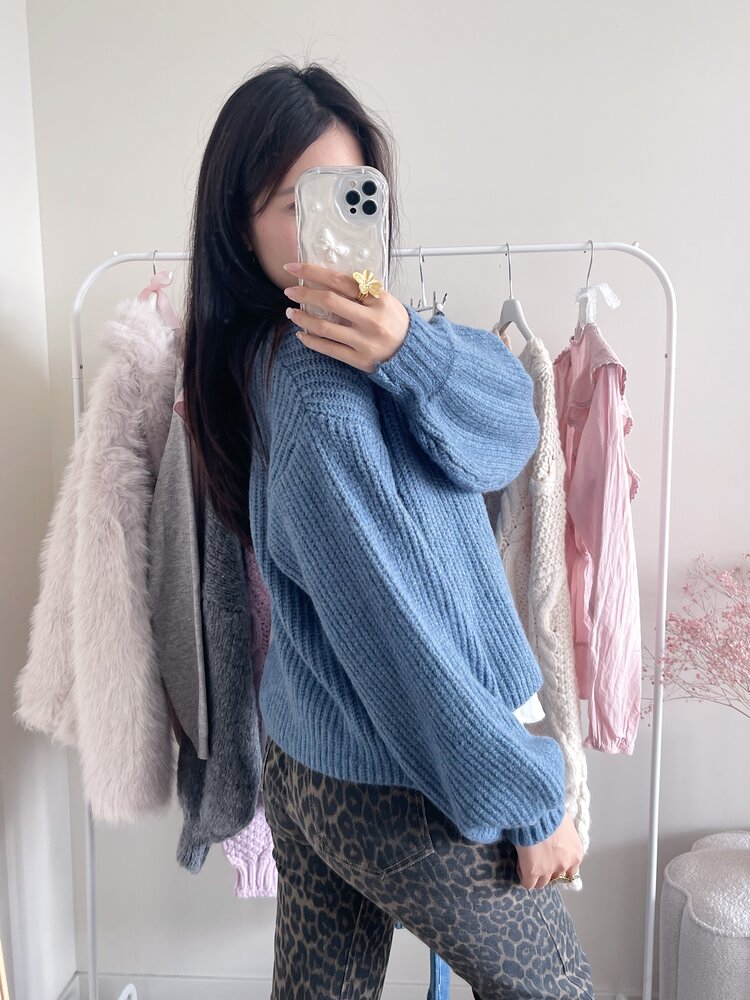 Mathilde Button Knit Cardigan / Denim Blue