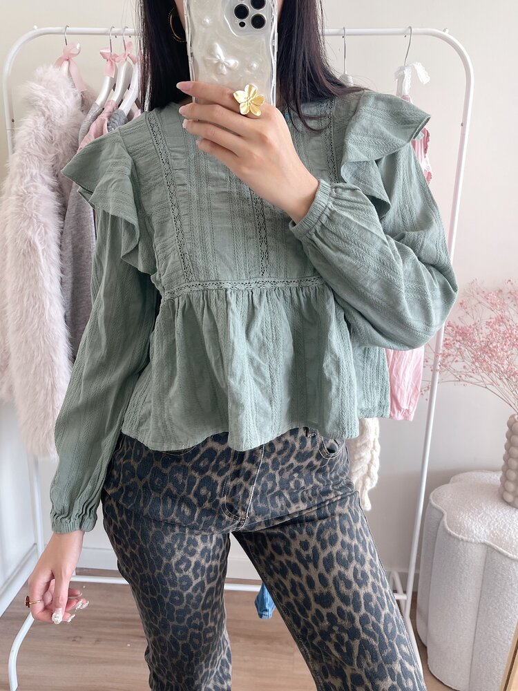 Salina Embroidered Blouse / Army Green