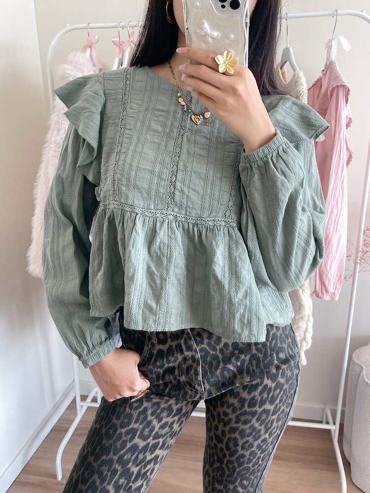 Salina Embroidered Blouse / Army Green