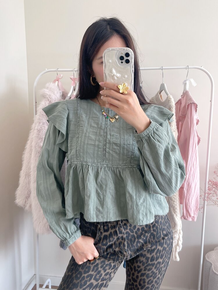 Salina Embroidered Blouse / Army Green