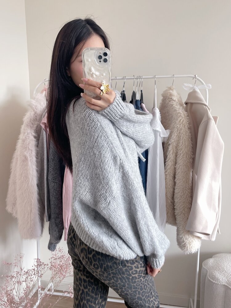 Nimi Bow Knit Sweater / Grey