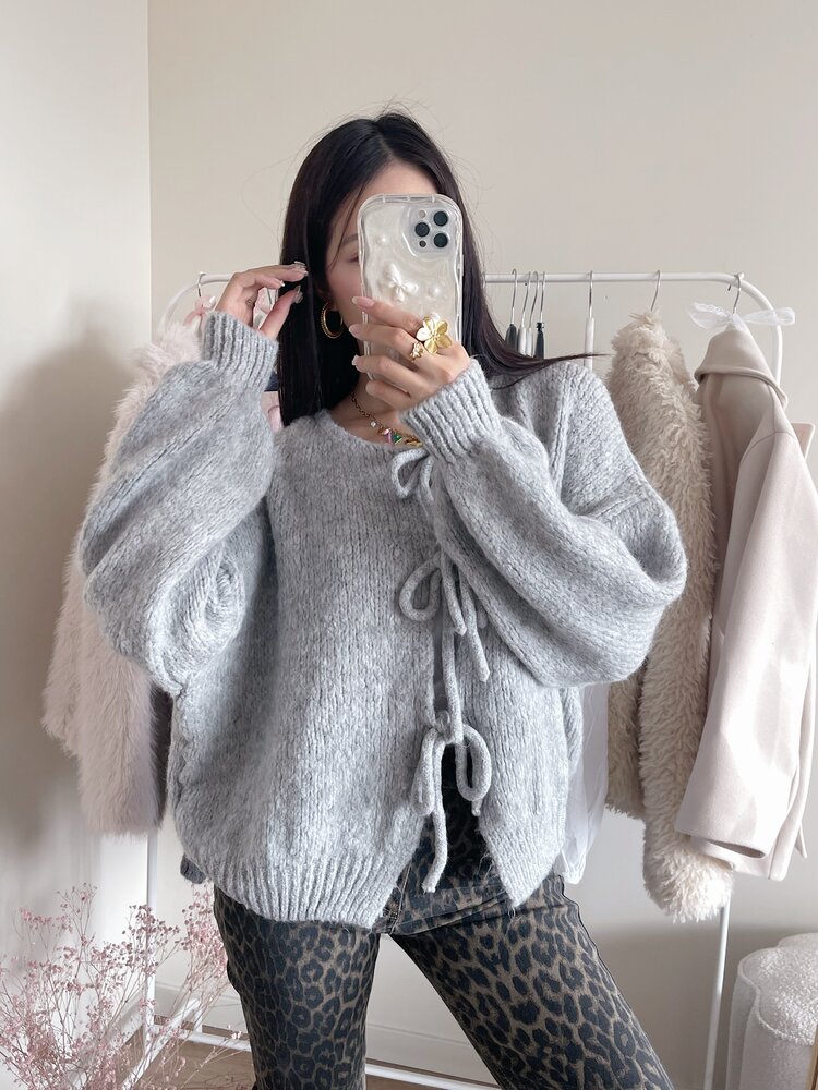 Nimi Bow Knit Sweater / Grey