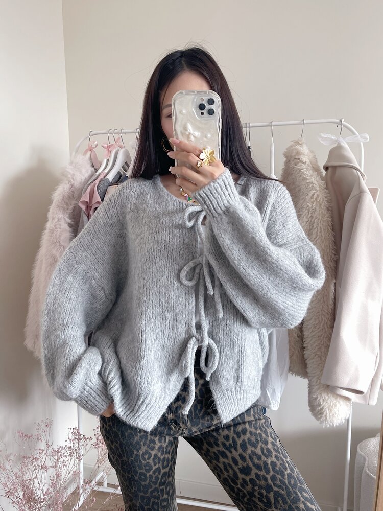 Nimi Bow Knit Sweater / Grey