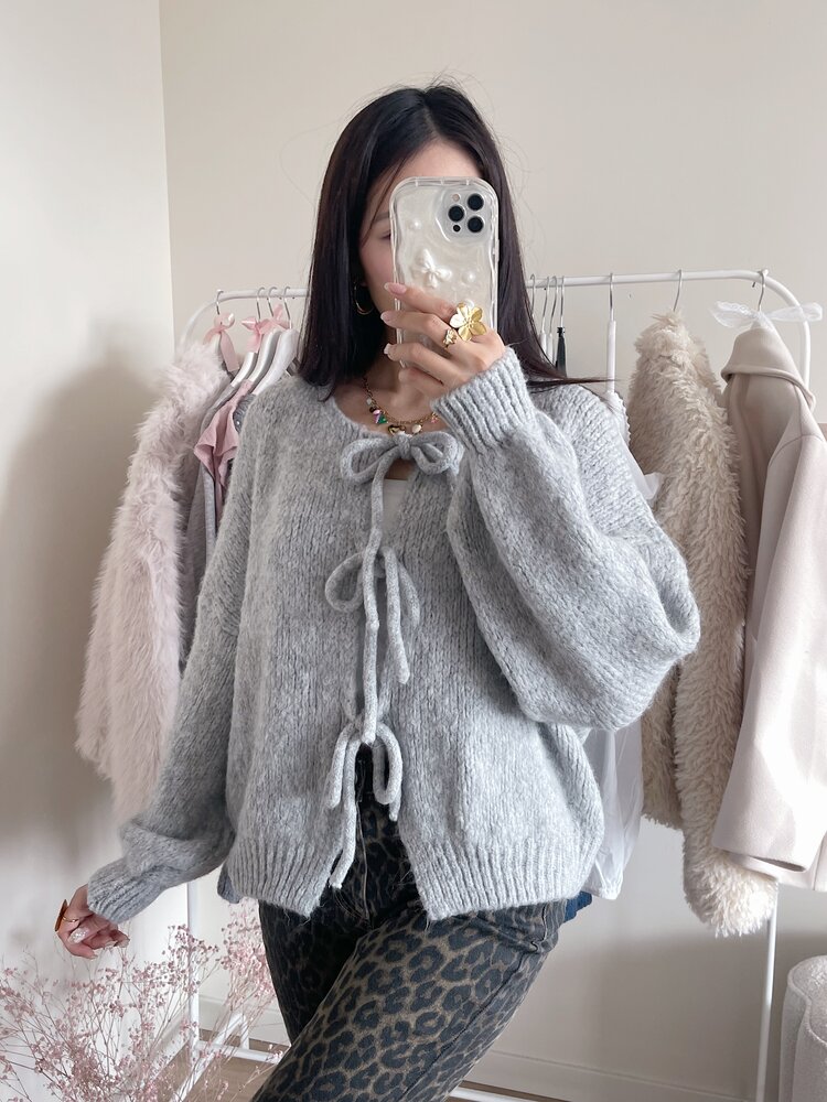 Nimi Bow Knit Sweater / Grey