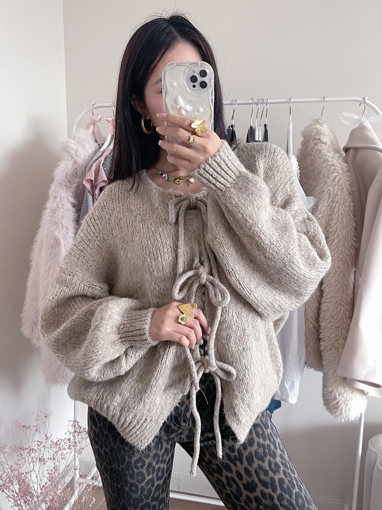 Nimi Bow Knit Sweater / Taupe